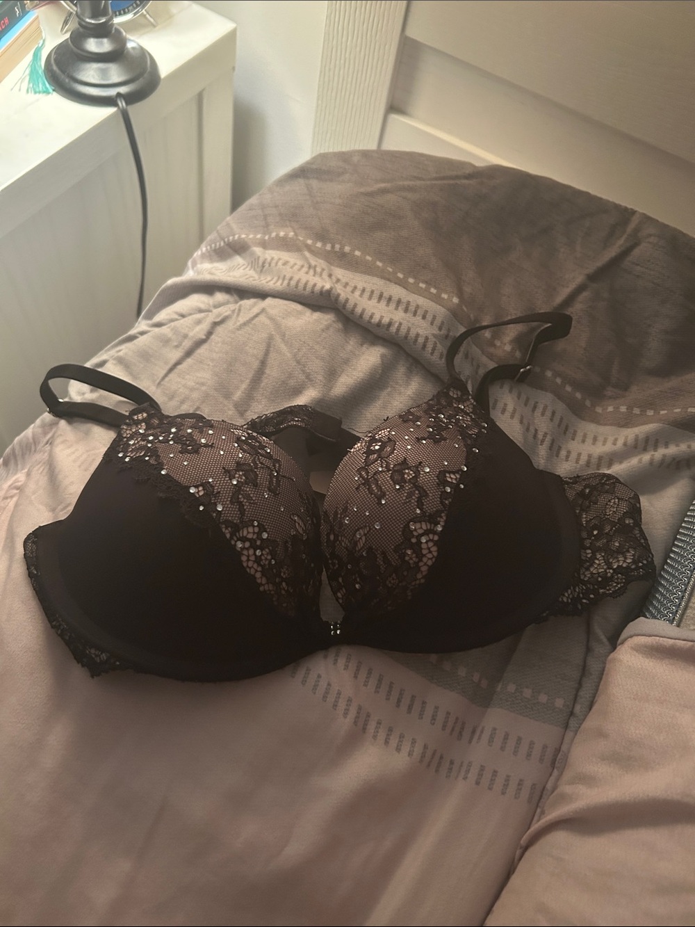 Victoria's Secret Black Lace Embellished Push-Up Bra